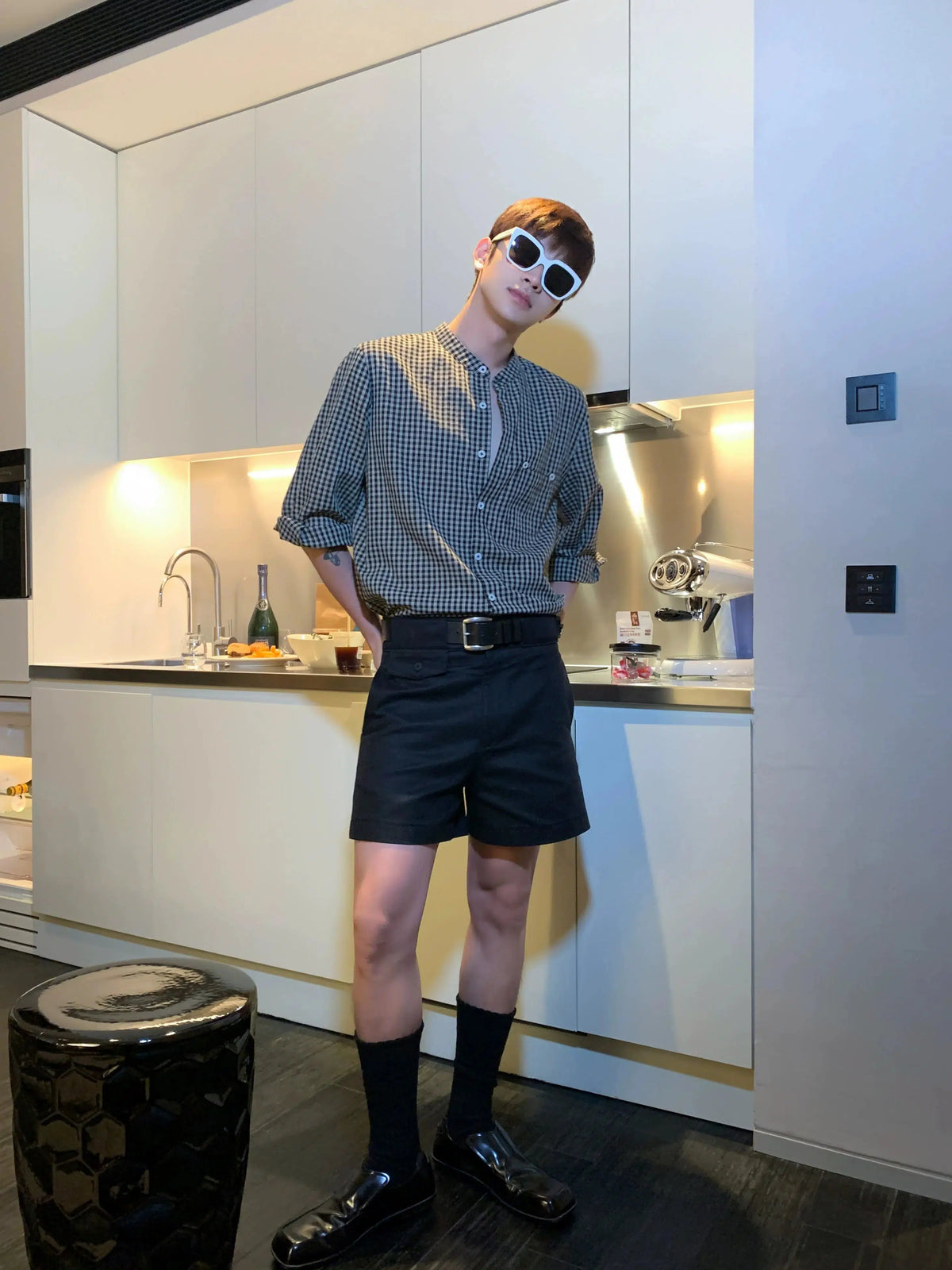 Gingham Plaid Button-Up Shirt