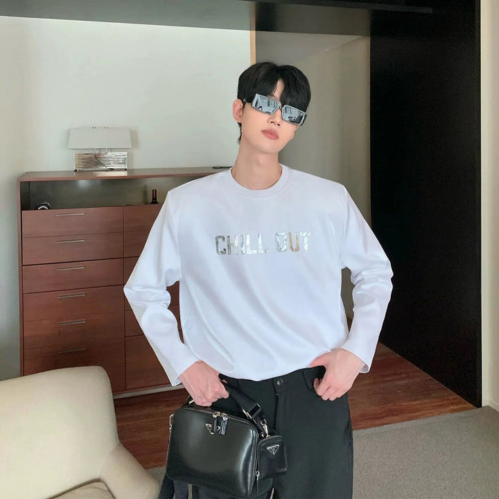 Glossy Silver Letter Pullover with Shoulder Pads
