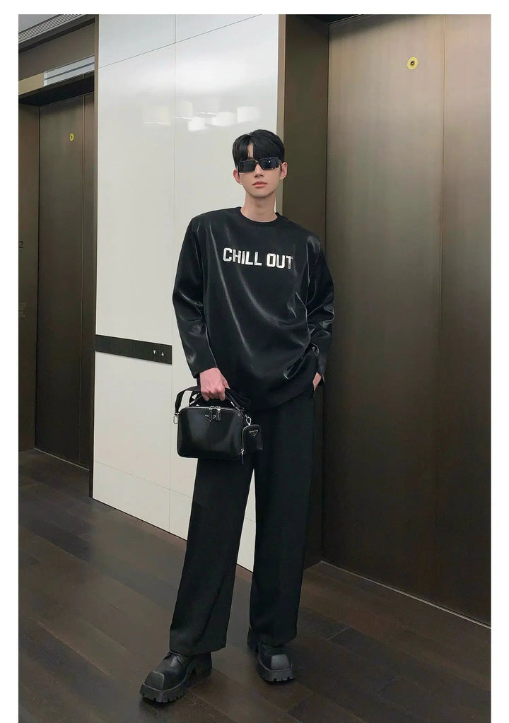 Glossy Silver Letter Pullover with Shoulder Pads