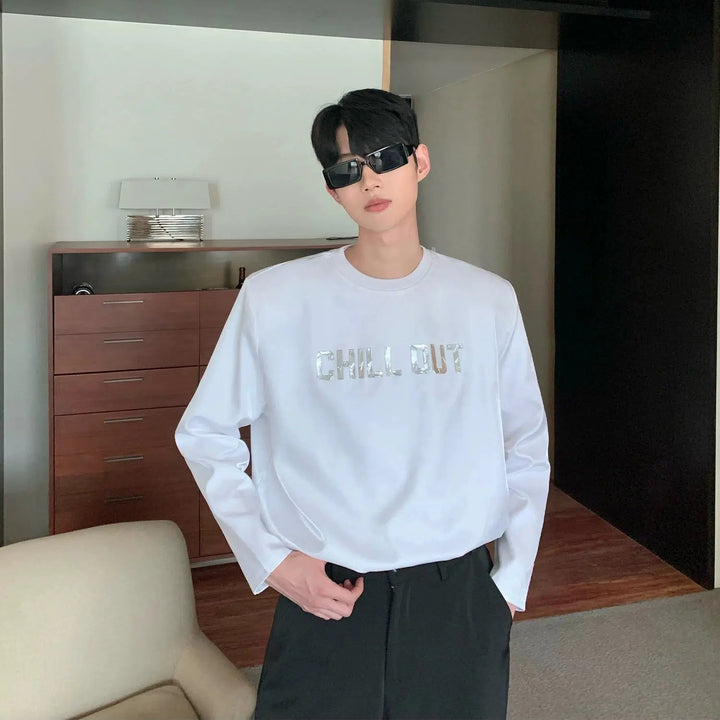 Glossy Silver Letter Pullover with Shoulder Pads