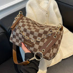 Gold Accents Checkered Shoulder Bag