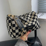 Gold Accents Checkered Shoulder Bag