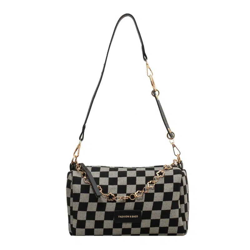 Gold Accents Checkered Shoulder Bag
