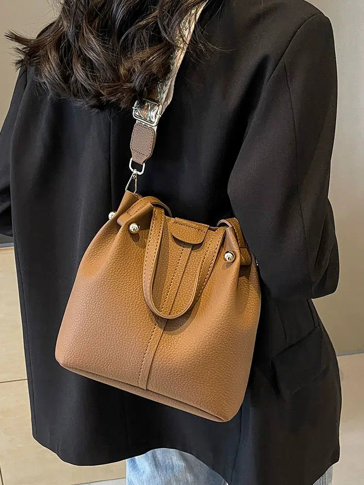 Gold Accents Leather Shoulder Bag