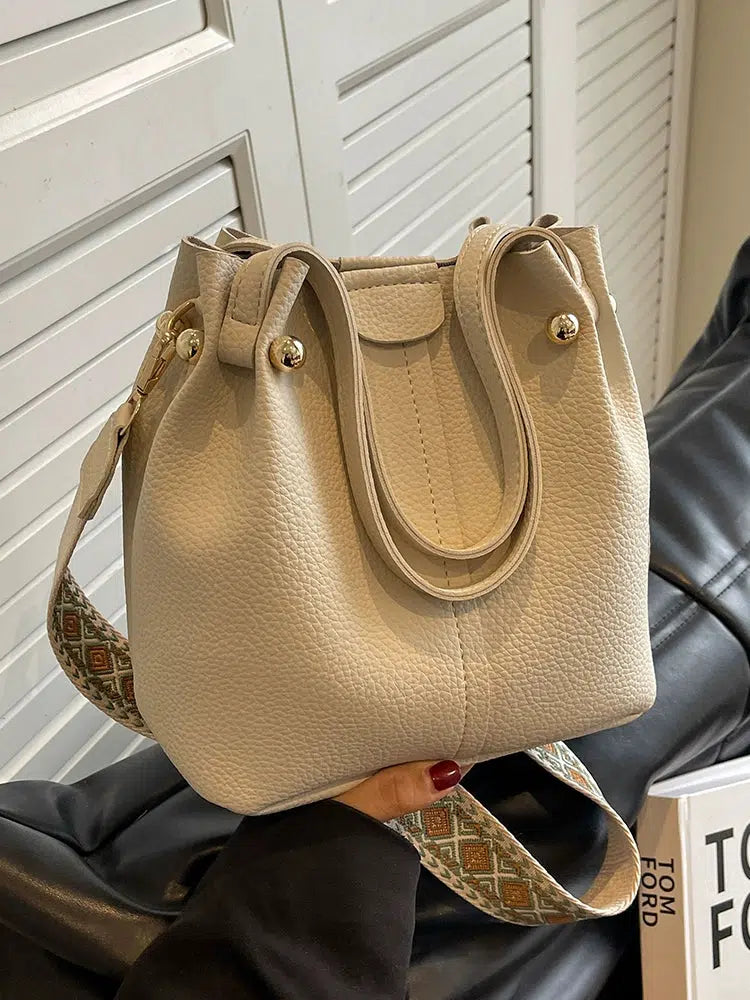 Gold Accents Leather Shoulder Bag
