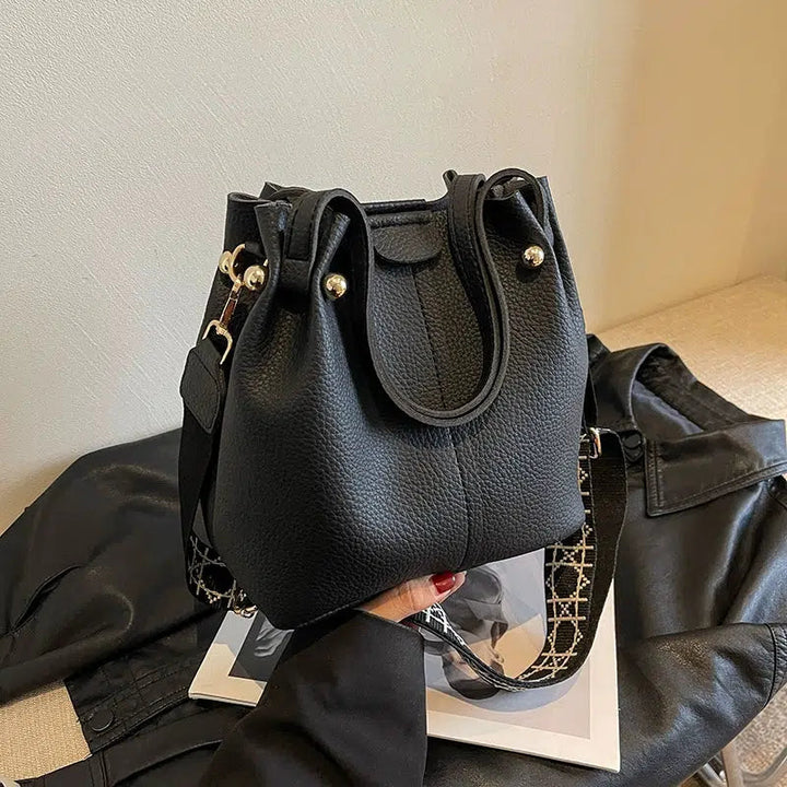 Gold Accents Leather Shoulder Bag