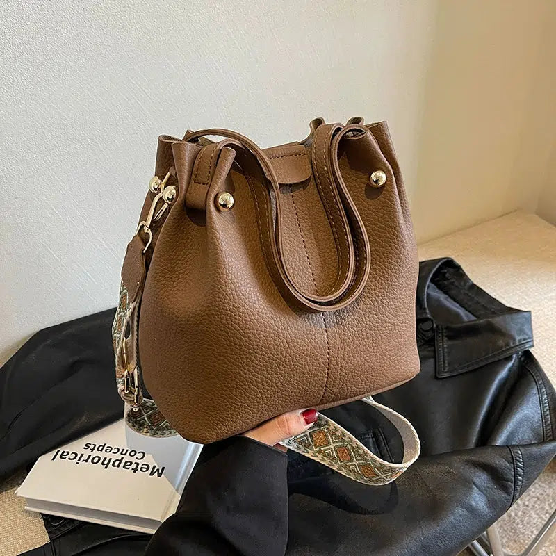 Gold Accents Leather Shoulder Bag