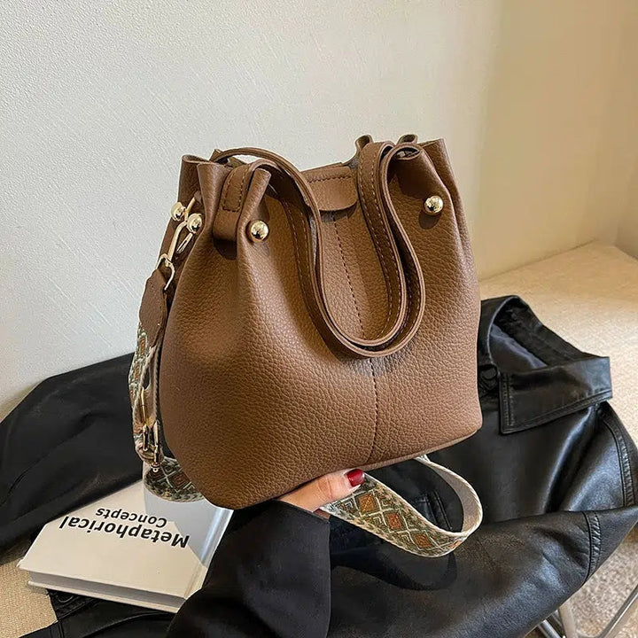 Gold Accents Leather Shoulder Bag