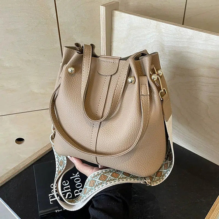 Gold Accents Leather Shoulder Bag