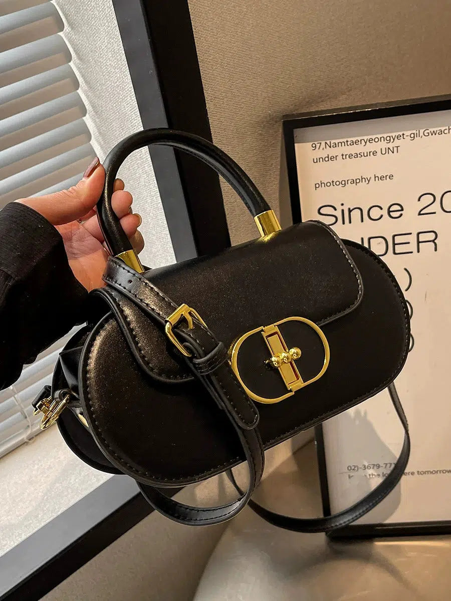 Gold Buckle Leather Shoulder Bag