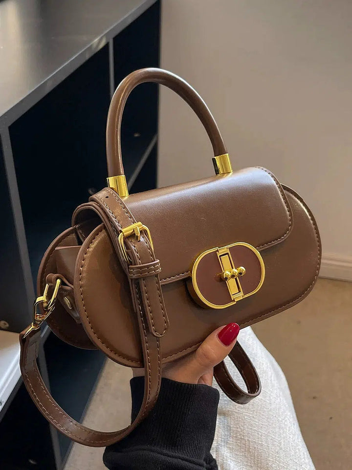 Gold Buckle Leather Shoulder Bag