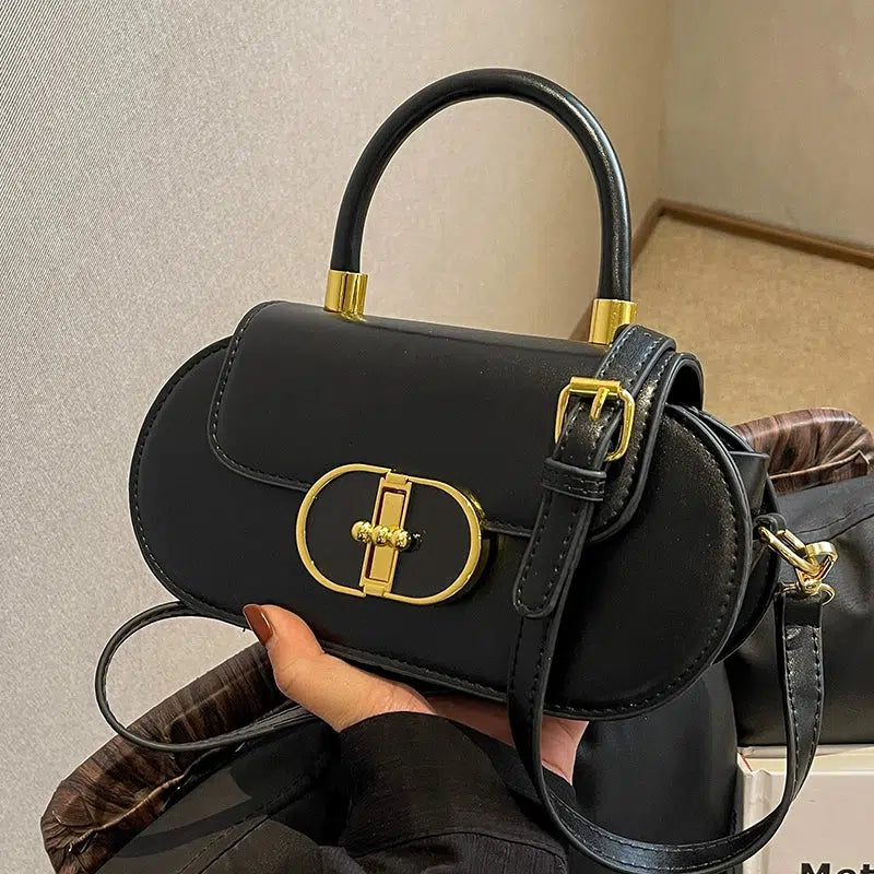 Gold Buckle Leather Shoulder Bag