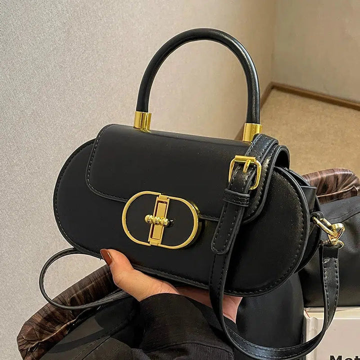 Gold Buckle Leather Shoulder Bag