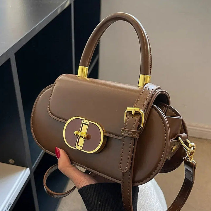 Gold Buckle Leather Shoulder Bag