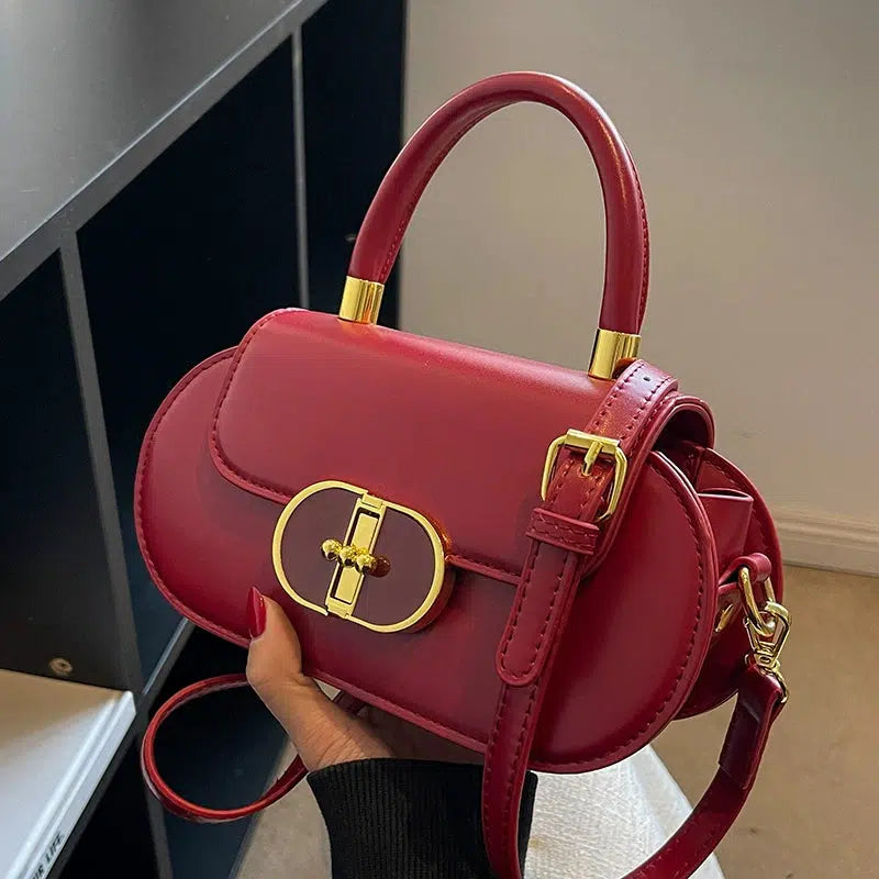 Gold Buckle Leather Shoulder Bag