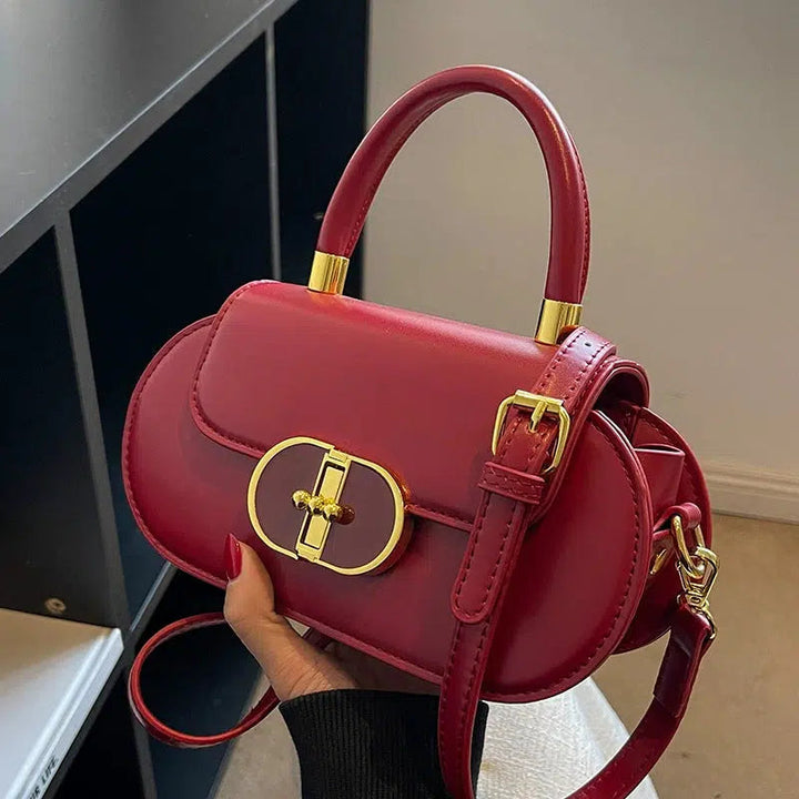 Gold Buckle Leather Shoulder Bag