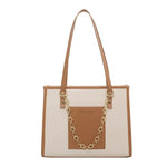 Gold Chain Accent Leather Tote Bag