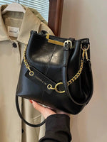 Gold Chain Strap Leather Bucket Bag