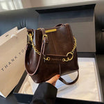 Gold Chain Strap Leather Bucket Bag