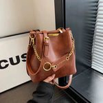 Gold Chain Strap Leather Bucket Bag