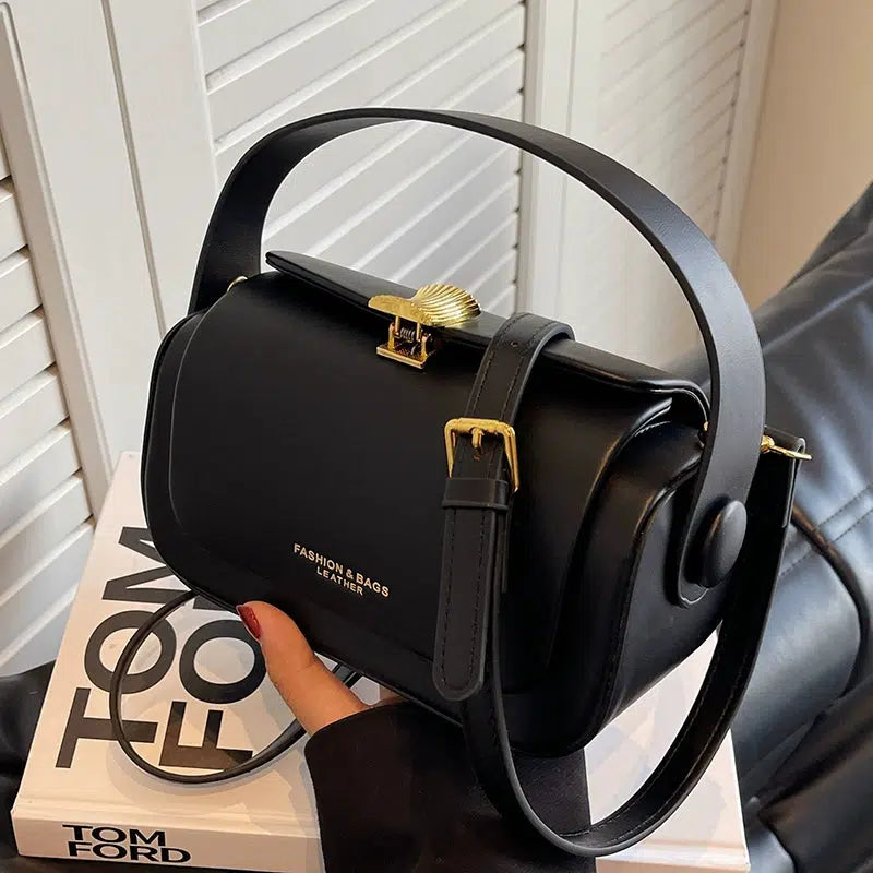 Gold Clasp Leather Handbag