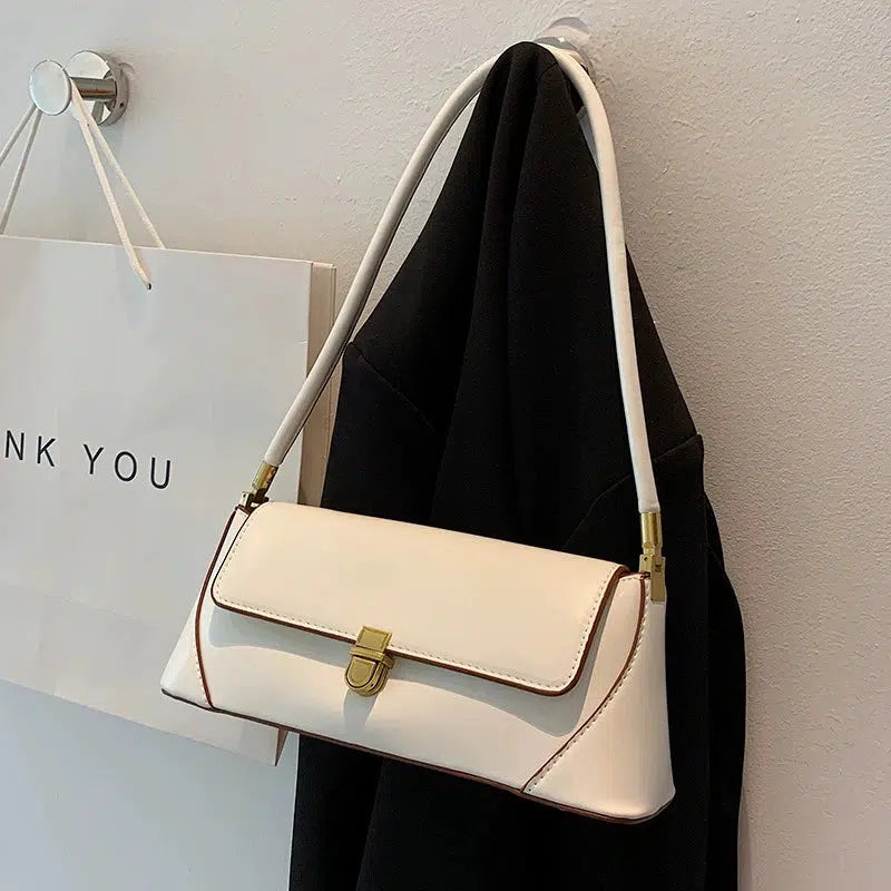 Gold Clasp Leather Shoulder Bag