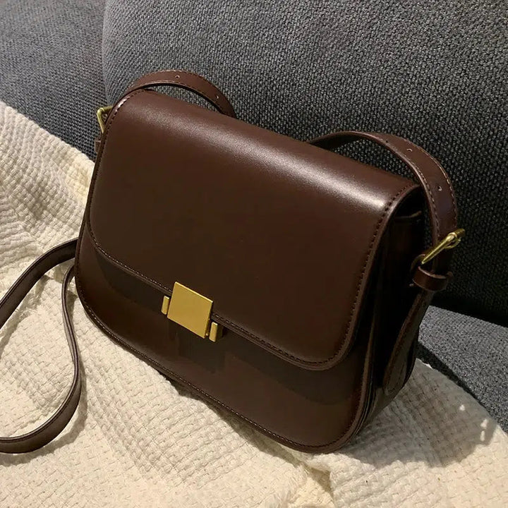 Gold Clasp Leather Shoulder Bag