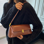 Gold Clasp Leather Shoulder Bag