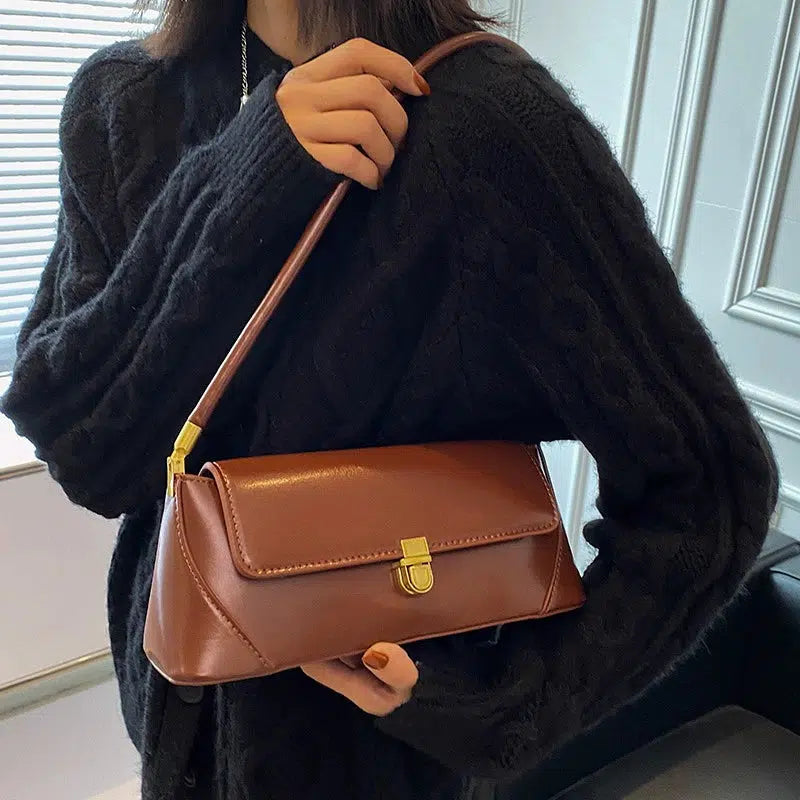 Gold Clasp Leather Shoulder Bag