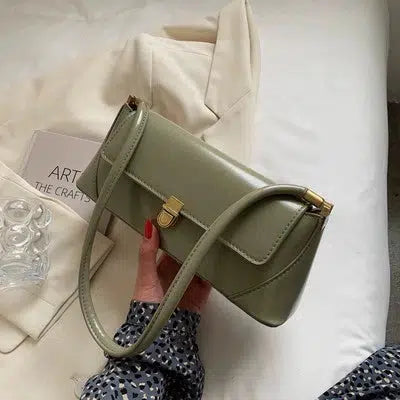 Gold Clasp Leather Shoulder Bag