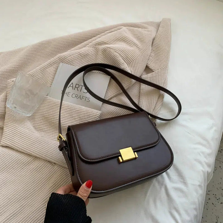 Gold Clasp Leather Shoulder Bag