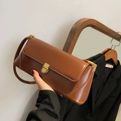 Gold Clasp Leather Shoulder Bag