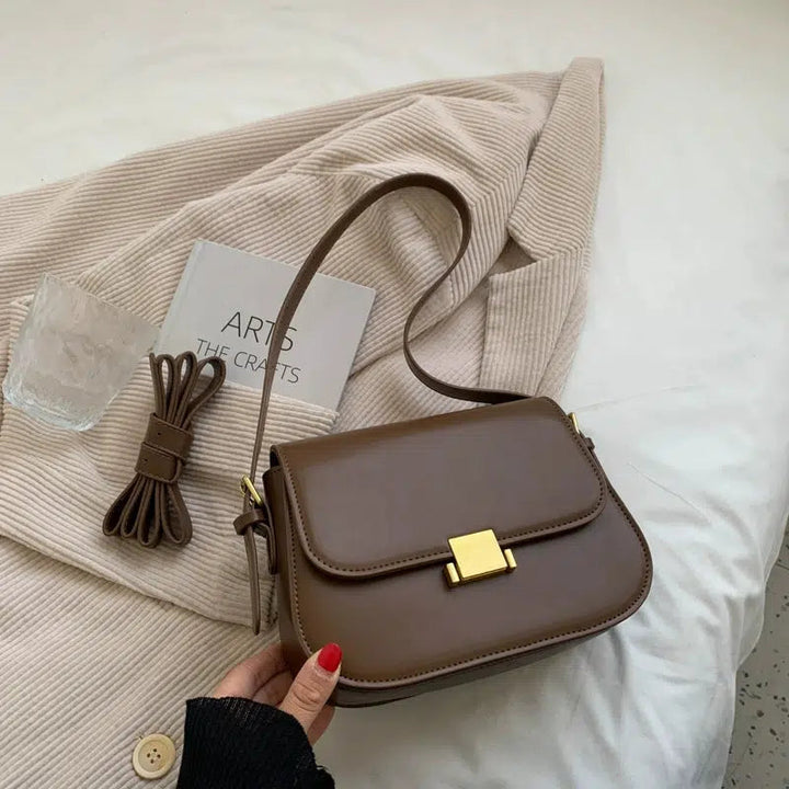 Gold Clasp Leather Shoulder Bag