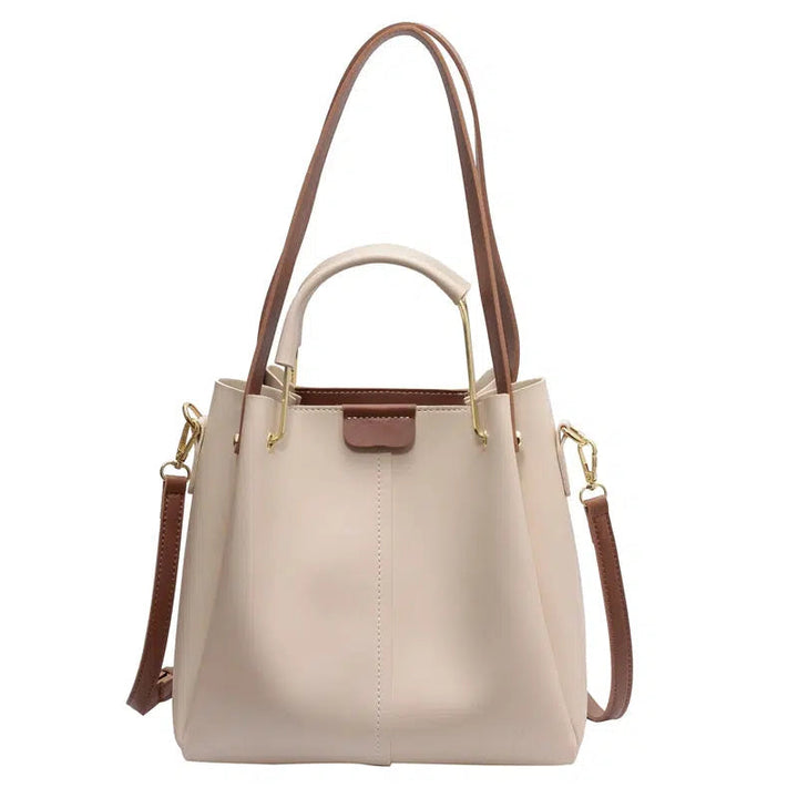 Gold Handle Accents Leather Tote Bag
