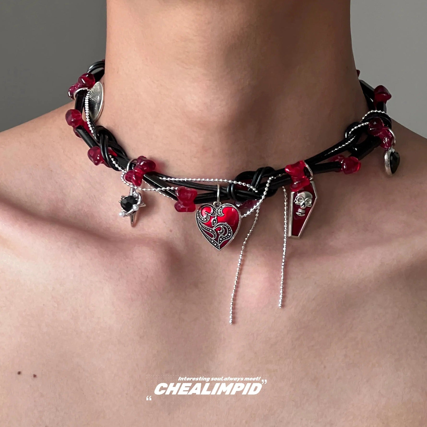 Gothic Heart Pendant Tassel Necklace