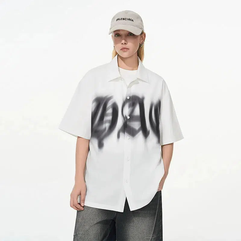 Gothic Typography Cuban Collar Shirt