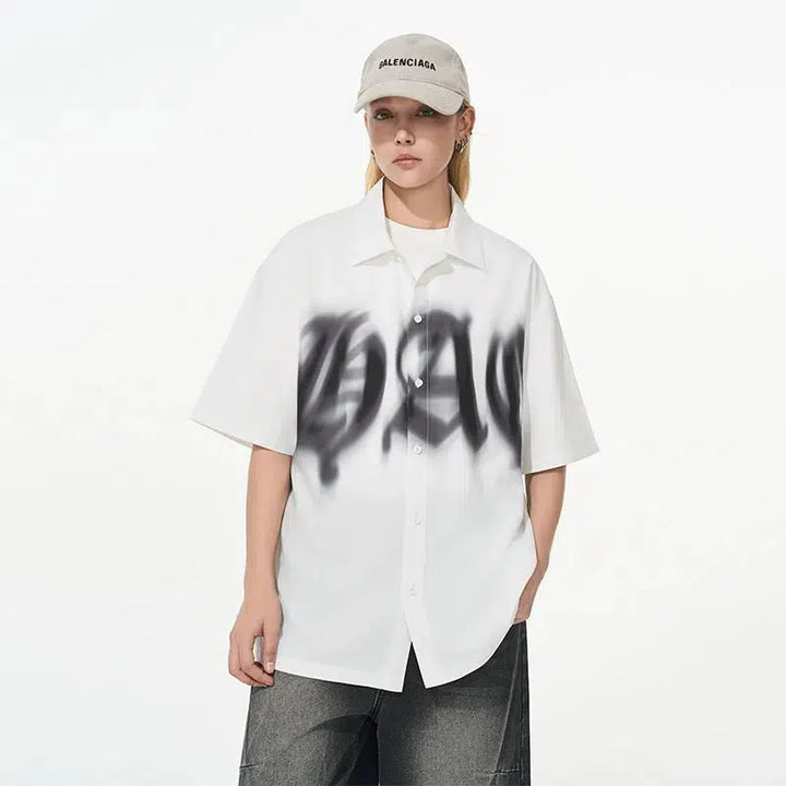 Gothic Typography Cuban Collar Shirt