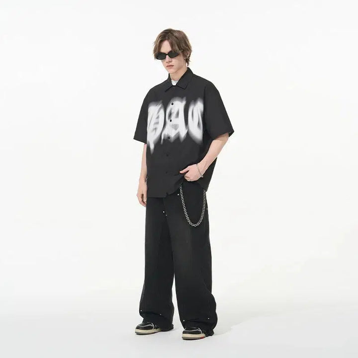 Gothic Typography Cuban Collar Shirt