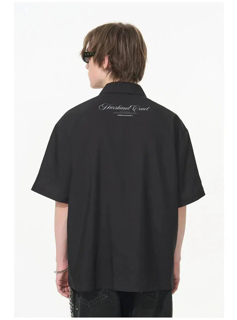 Gothic Typography Cuban Collar Shirt