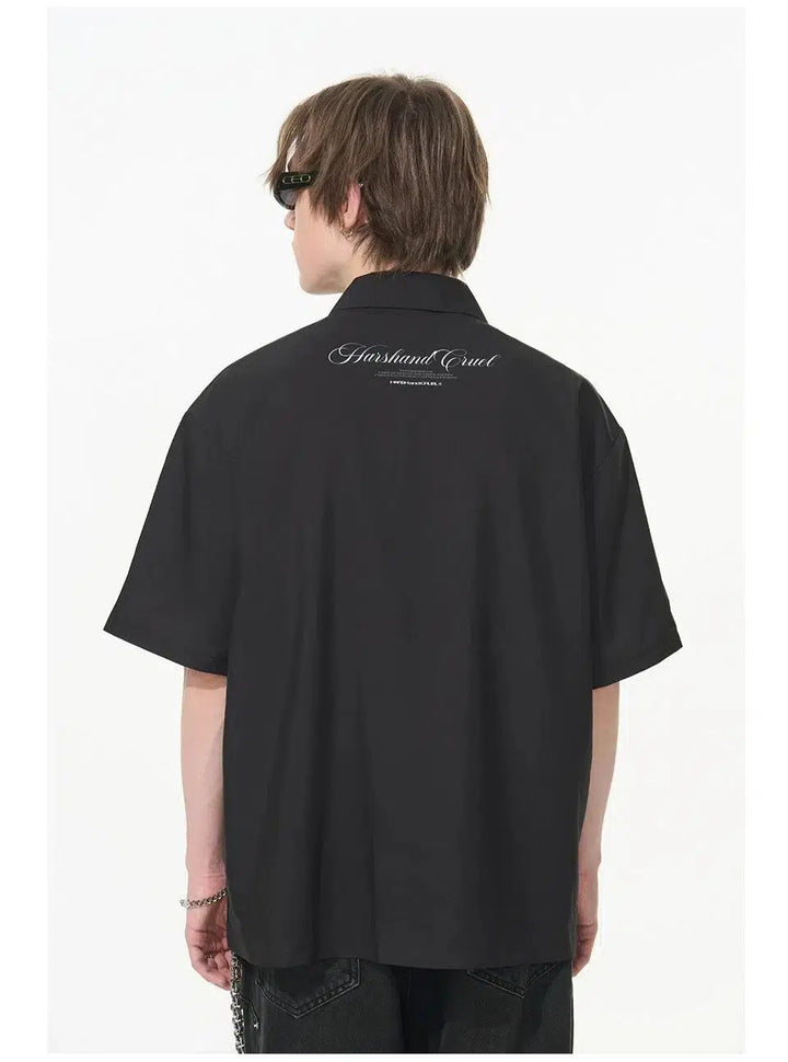 Gothic Typography Cuban Collar Shirt