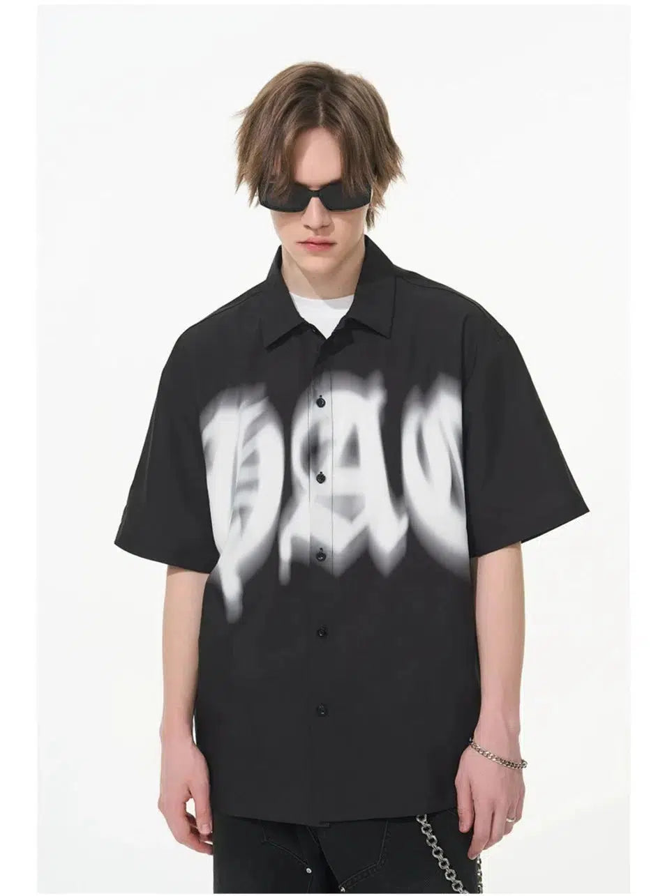 Gothic Typography Cuban Collar Shirt