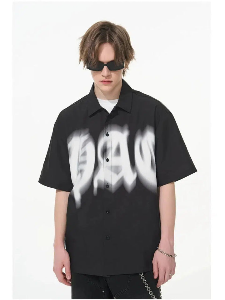 Gothic Typography Cuban Collar Shirt