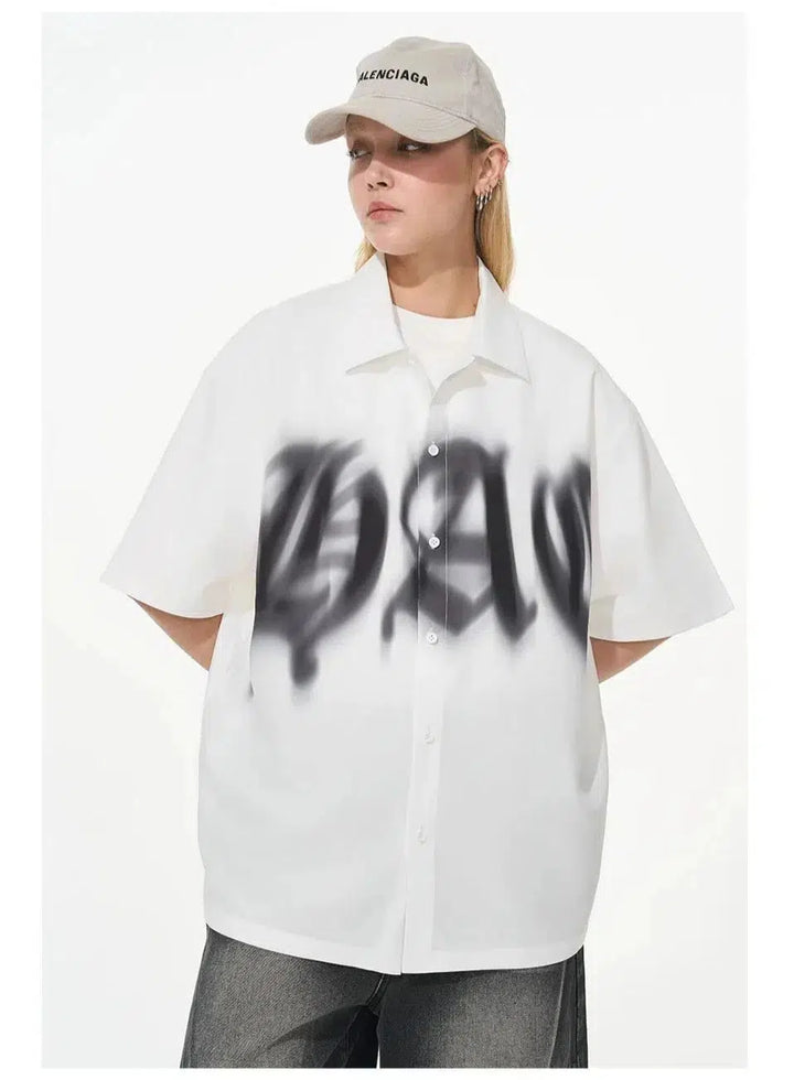 Gothic Typography Cuban Collar Shirt