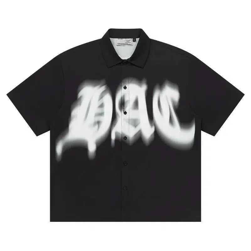 Gothic Typography Cuban Collar Shirt