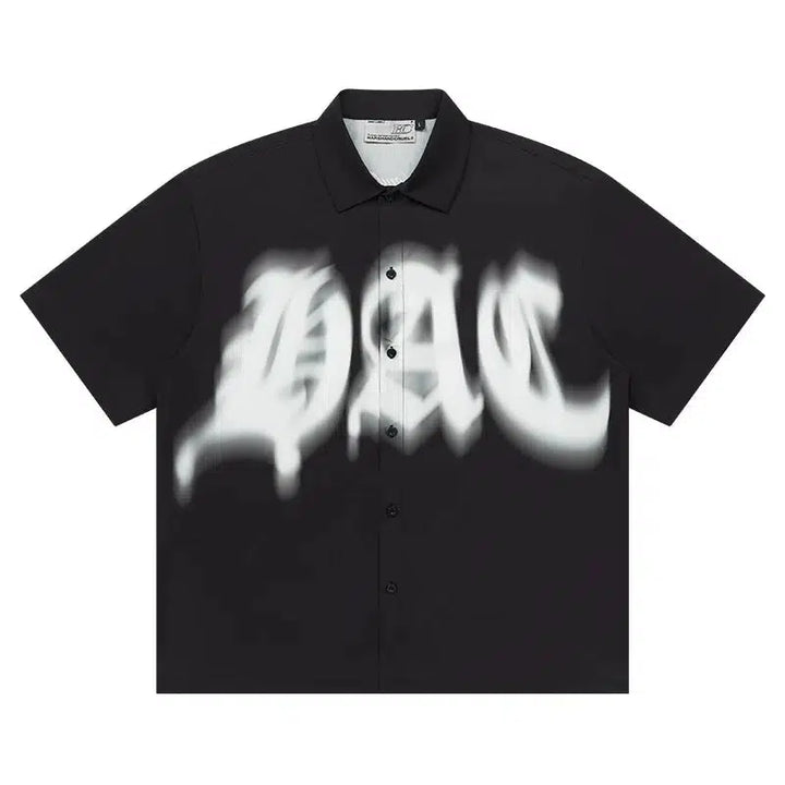 Gothic Typography Cuban Collar Shirt