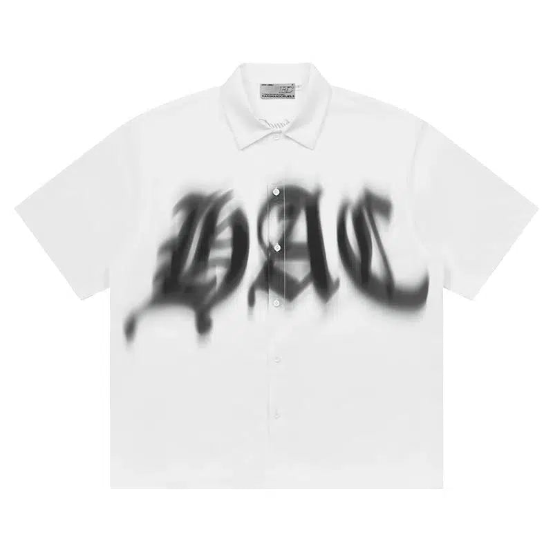 Gothic Typography Cuban Collar Shirt