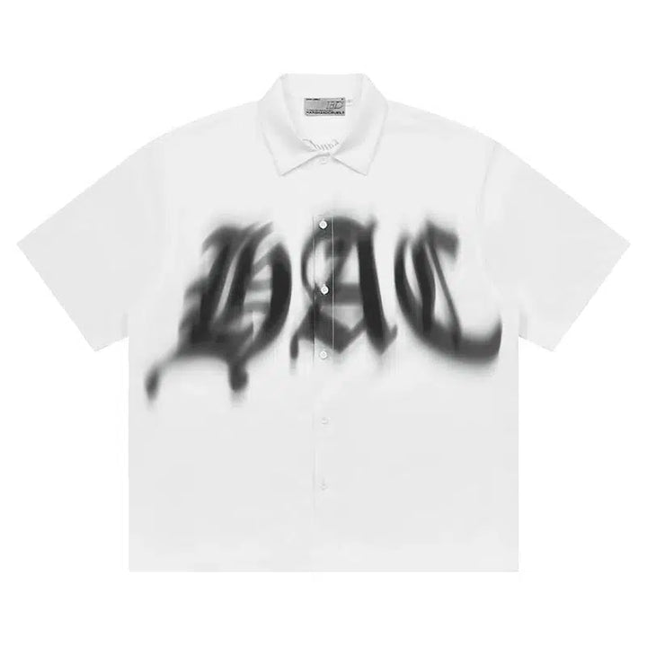 Gothic Typography Cuban Collar Shirt