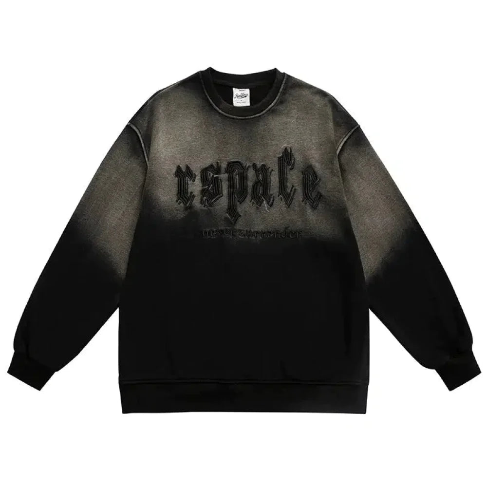 Gradient Letter Embroidery Round Neck Sweatshirt