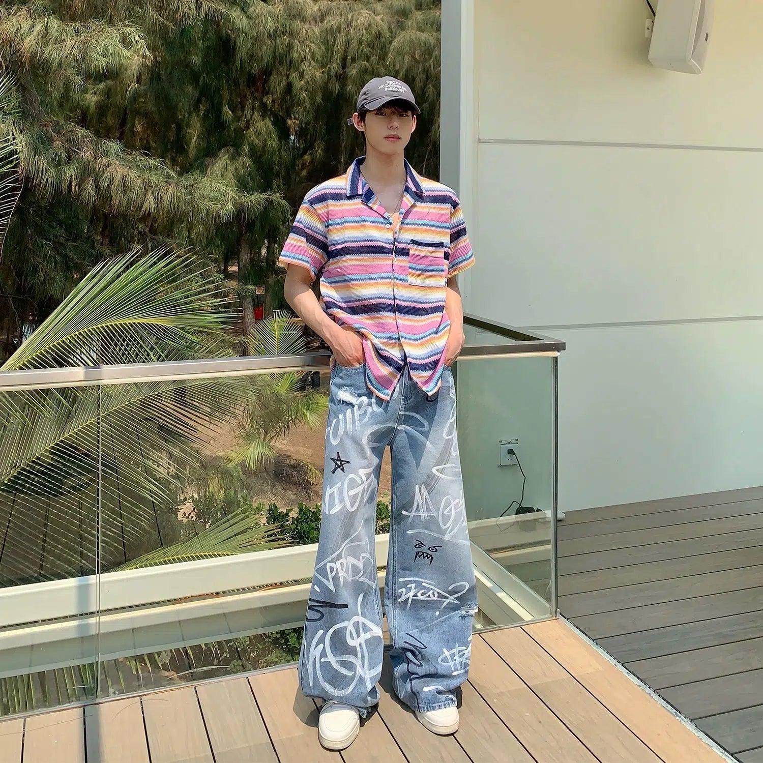 Graffiti Print Wide-Leg Jeans