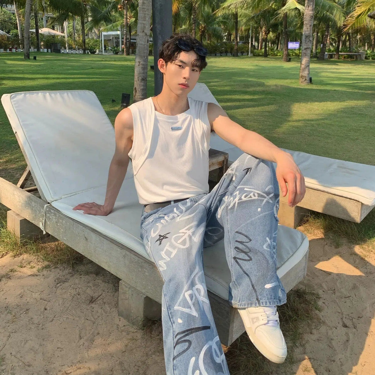 Graffiti Print Wide-Leg Jeans